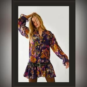 Free People Ibiza Nights Mini Dress in the Plum Combo XL